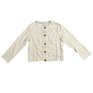 Free Assembly Women White Cream Button Front Long Sleeve Cardigan Sweater Size S